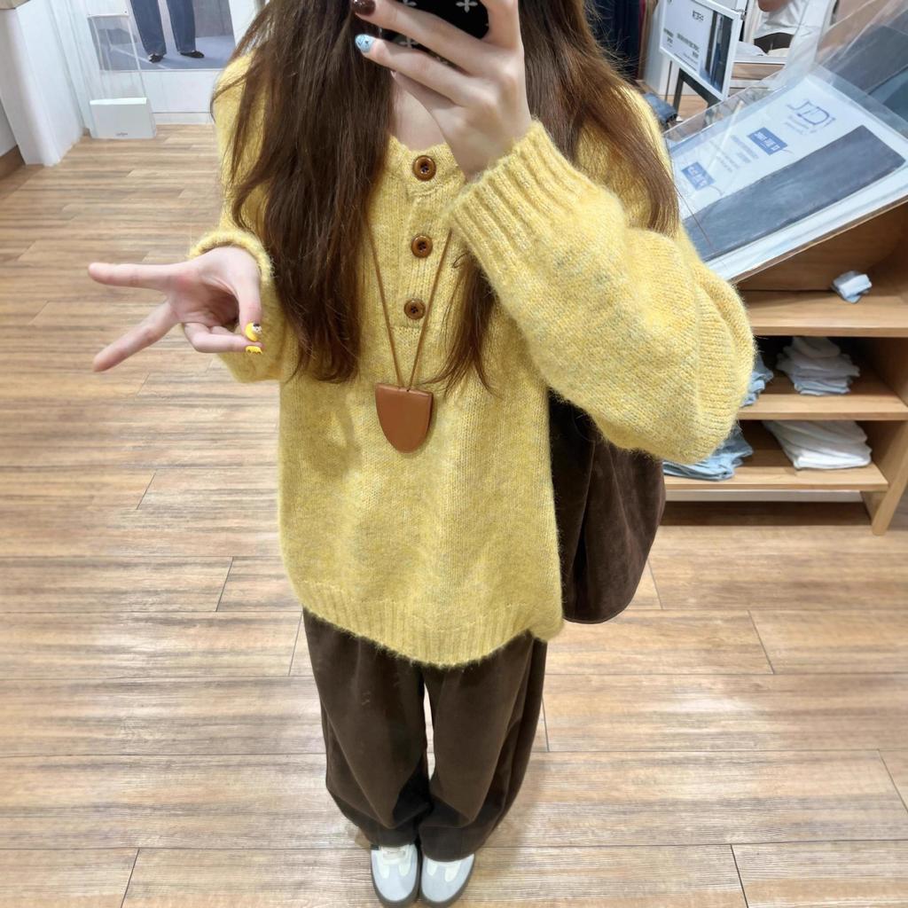 Herbst und Winter Rundhals Pullover Gestrickter Pullover für Damen Locker Lässig Langärmliges Innenoberteil