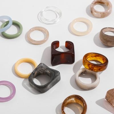 Colorful Transparent Acrylic Resin Rings for Women Girls Fashion Geometric Square Round Chunky Ring Jewelry Gifts 2024 New