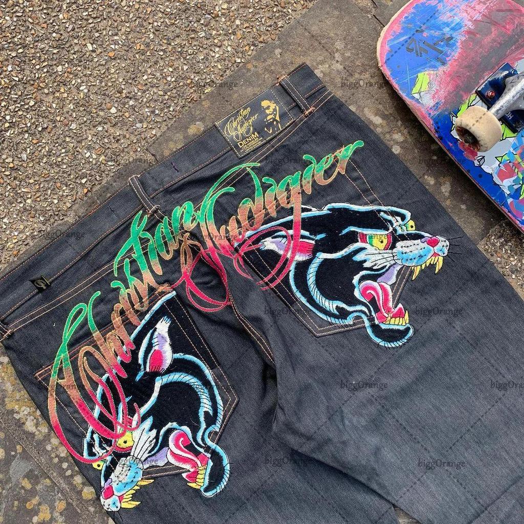 Potlačené Street Jeans pánske Y2K hip-hopové nohavice s vysokým pásom rovné retro voľné široké nohavice džínsové nohavice Európske a americké