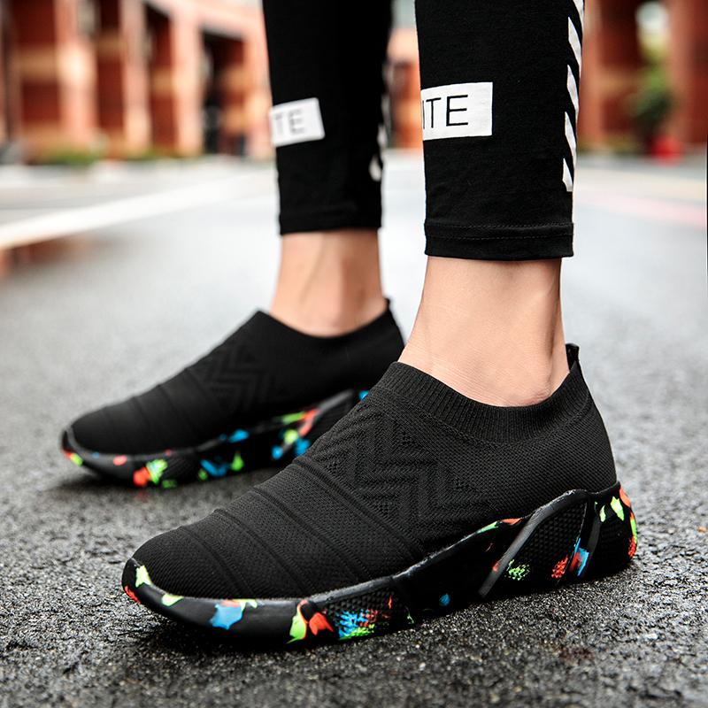 Couples Fashion Breathable Socks Solid Color Flyknit Sports Shoes Men's and Women's Outdoor Casual Shoes One Kick Off