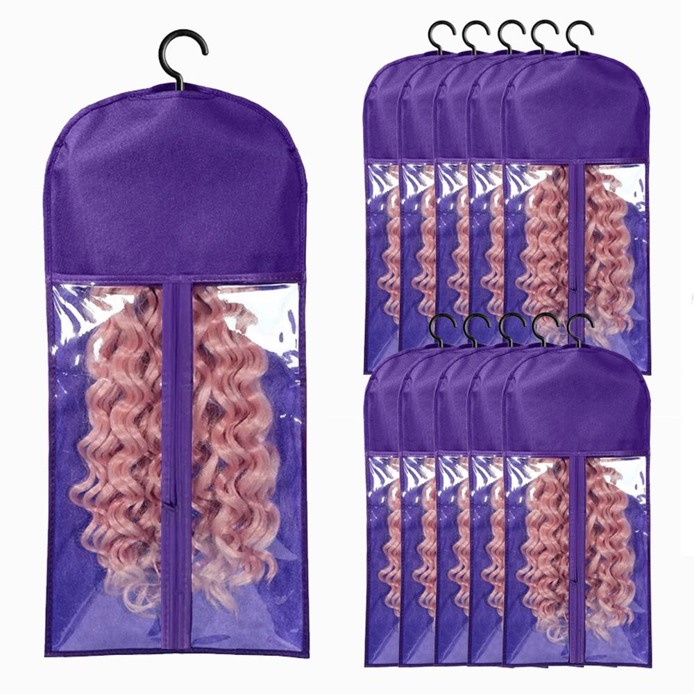10pcs Wig Storage Bag With Hanger Hair Bags With Plastic Hanger For Virgin Hair Black Wig Organizer Hangers For Multiple Wigs
