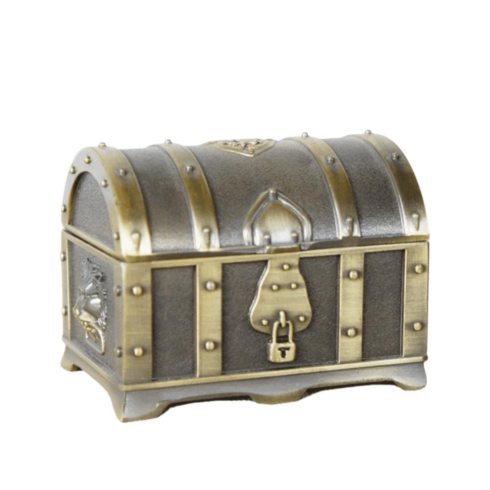 Engraved Pattern Jewelry Trinket Box Velvet Lining Metal Treasure Chest  Home Decoration