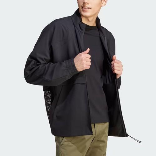 adidas Solid Color Logo Stand Collar Long Sleeve Jacket for Men, Black