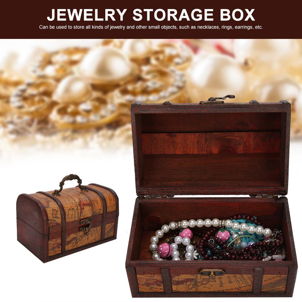 Vintage Schowek na biżuterię Drewniana dekoracja Odporna na kurz Pudełko ekspozycyjne Organizer Case(Żółty Mapa S)