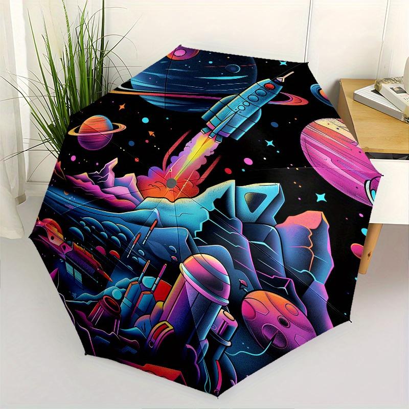 

Rocket Launch, Space Exploration Theme 8 Bone Hand Automatic Folding Umbrella, Compact and Portable Design, A Perfect Gift for Birthday, Chr