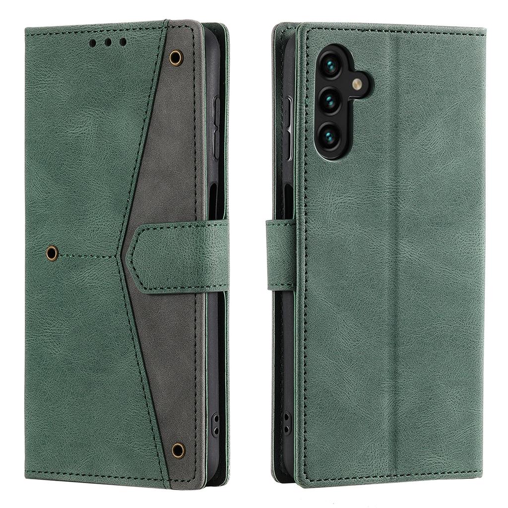 For Samsung Galaxy S26+ Leather Case Splicing Stitching Wallet Phone Cover with Wrist Strap