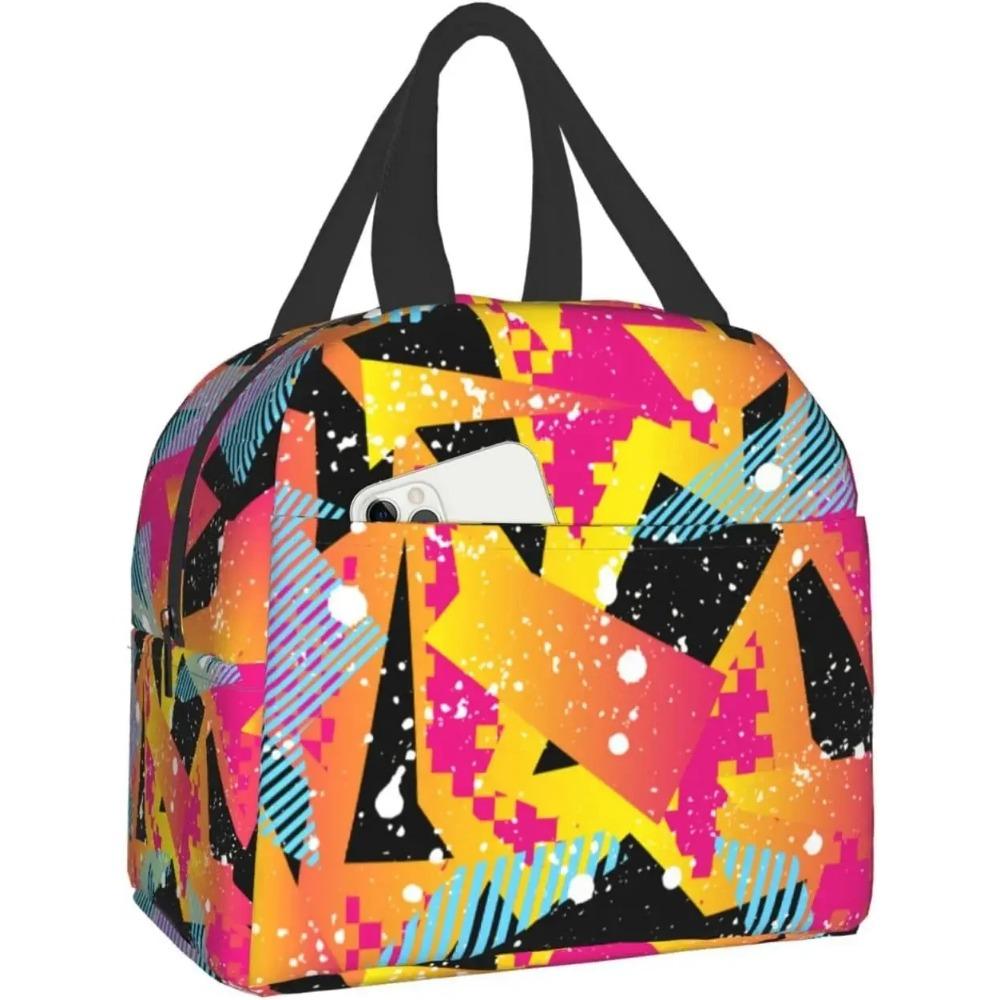 Colorful Abstract 80s Style Portable Lunch Bag For Women Men Insulated Cooler Tote Bag Reusable Lunch Box For Travel Picnic Work
