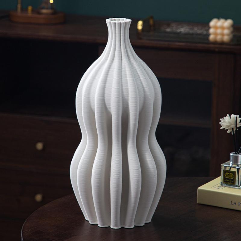 Three-dimensional Ceramic Vase White Geometric Circle Streak Flower Vase Ceramic Handicraft Floral Arrangement Accessories