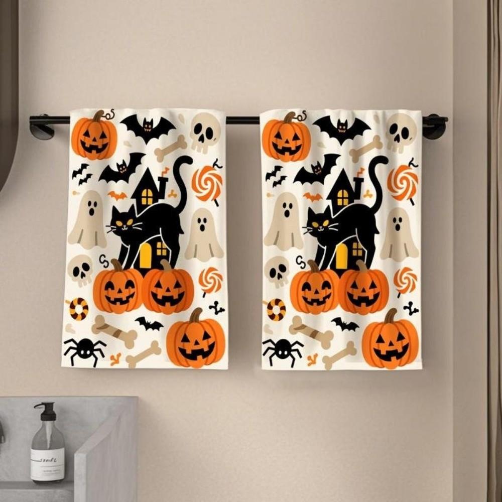 2 pcs Pumpkin Halloween Dish Towels Ghost Dishcloth Durable Hand Towel New Home Gift