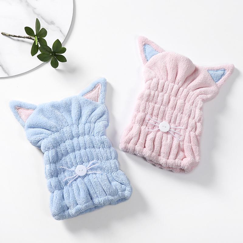 Cute Cat Hair-drying Towel Bath Cap Strong Absorbing Drying Long Soft Special Dry Hair Cap Towel With Coral Soft Towel