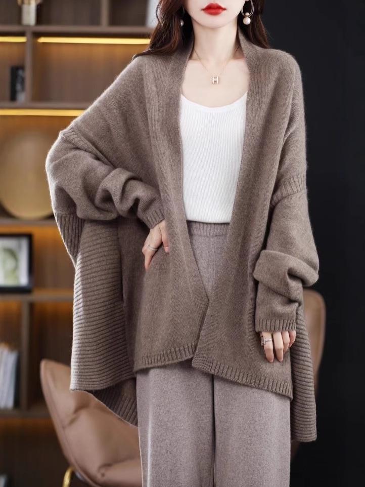 Women's Stylish Mid-Length Knitted Wool Cardigan - Cozy Autumn/Winter Shawl Sweater, Relaxed Fit