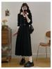 Retro French Age-reducing Black Dress, New Super Fairy Temperament Pleated Splicing and Thin Interview Long A-shaped Skirt
