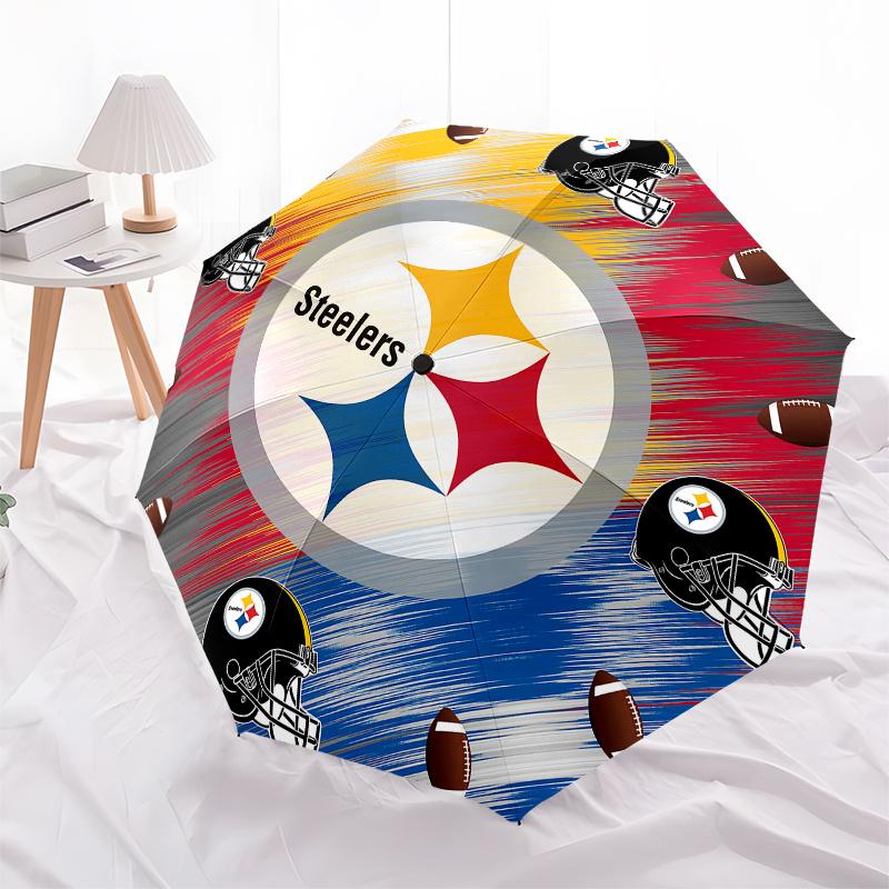 Football, Steelers Automatic Opening and Closing Umbrella, Compact Travel Umbrella, Lightweight and Portable, Suitable for Beach Commuting B