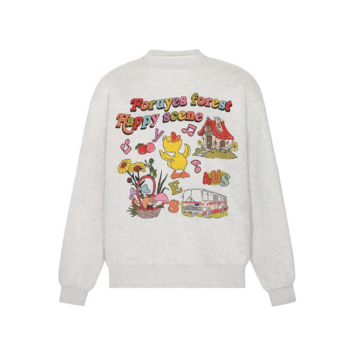 Cute cartoon printed hoodless sweater women s autumn and winter loose and thin velvet thickened versatile casual clothes 3XL 1830₽