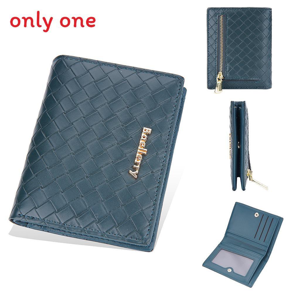 Pu Leather Womens Short Wallet With Weaving Pattern Design And Letter Decor For Daily Use