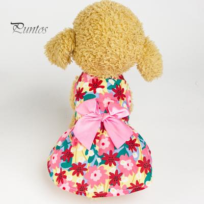 Beautiful Adorable Bright Color Dog Princess Dress Floral Print Pet Dog Puppy Bowknot Princess Dress Daily Wear
