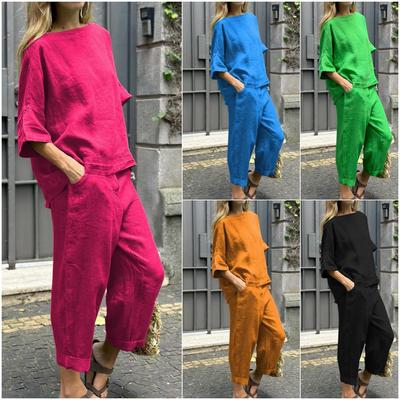 Set Estivo 2025 da Donna Taglie Forti in Cotone Lino: Camicia e Pantaloni Lunghi Larghi a Vita Alta