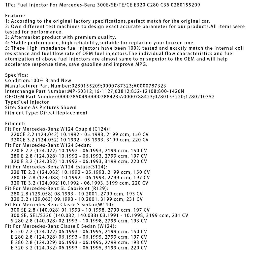 1Pcs Fuel Injector For Mercedes-Benz 300E/SE/TE/CE E320 C280 C36 0280155209
