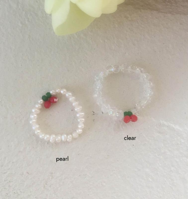 Red Cherry Rings Adjustable Size Beads String Rings Lightweight Elastic Rope Finger Rings Daily Wear Cherry Beaded Rings