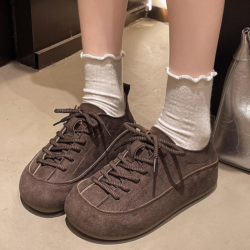 

Женские осенние новые универсальные повседневные туфли Doudou на толстой подошве с внутренней высотой и шнуровкой, с круглым носком, трендовые 35 малиновый