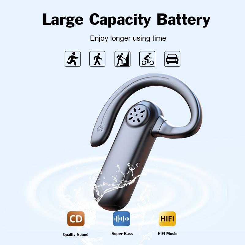 Business Bluetooth Headphone LED Digital Display Earphones Ear-Hook Painless Wear With HD Microphone Waterproof Headset For All Smartphones