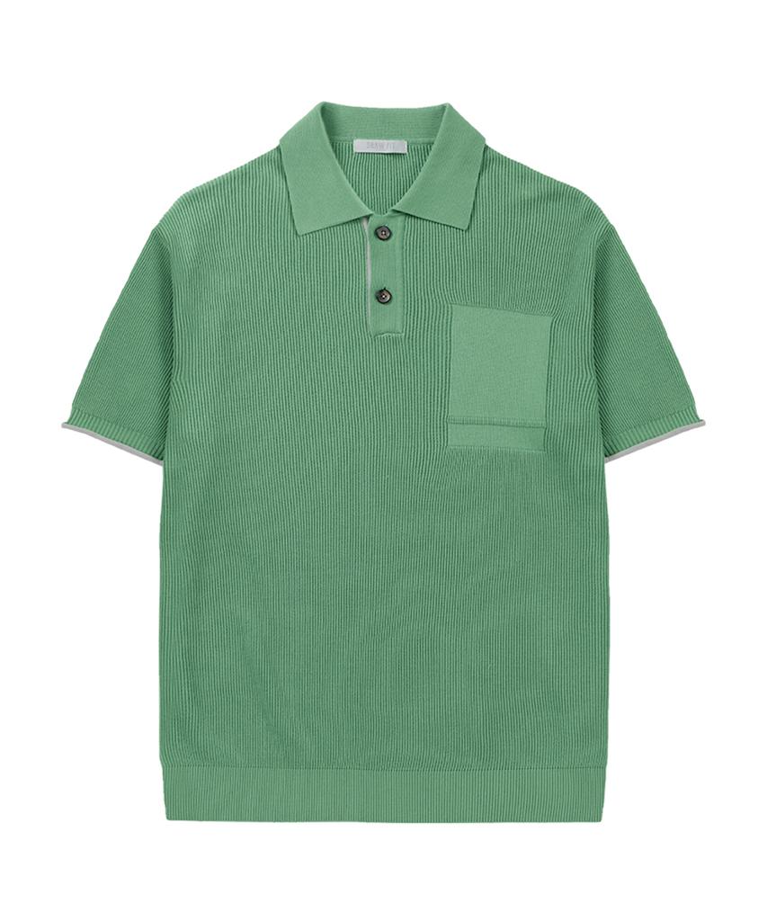 DRAW FIT Contrast Block Short Sleeve Knit [Pistachio Green]