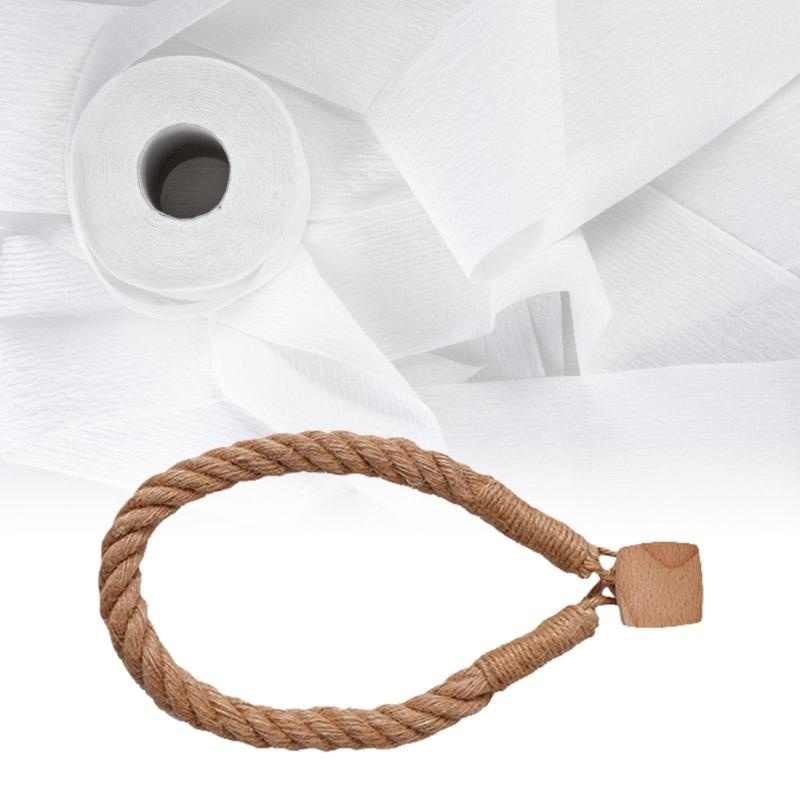 Natural Fiber Rope and Wood Toilet Paper Roll Holder No Drill Design Tissue Storage and Towel Shelf For Rental Homes