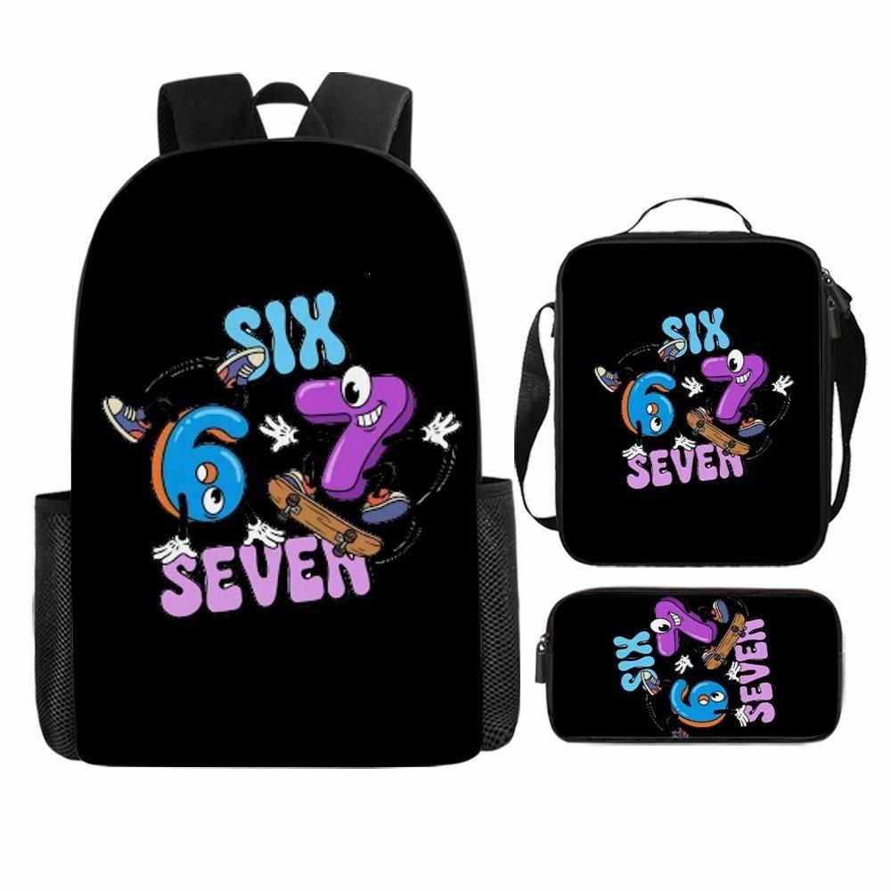 Luxe Populair Cool Nieuwigheid 67 zes zeven 3D Print 3 stuks/Set leerling Schooltassen Laptop Dagrugzak Rugzak Lunchtas Etui