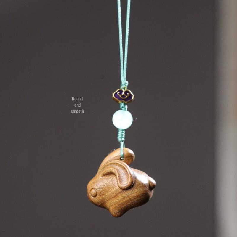 Sandalwood Zodiac Rabbit Phone Charm and Bag Pendant - Cute Cartoon Droopy-Eared Rabbit Accessory