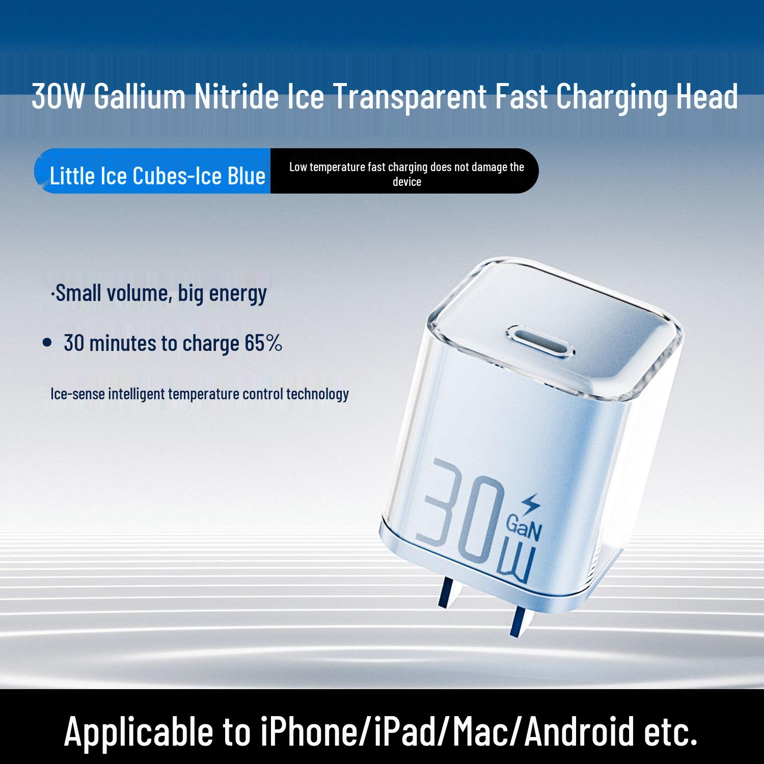 

30W Gallium Nitride Charger for Apple iPhone 15/16 Pro Max, Fast Charging Ice Cube with PD 20W Data Cable.