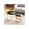 Lot de 2 tables basses brillantes, tables rondes gigognes côté canapé, finition marbre, lot de 2, structure dorée