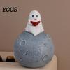 Starry Moon Ghost Gift Cute Reading Book Ornament, Luminous Resin Figurine, Fall Seasonal Decoration Night Light for Halloween Home Desktop Decorative