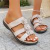 Fashion Vintage Flower Decoration Slip On Sandals Women Non Slip Soft Sole Low Heels Slides Women 2025 Summer Casual Holiday Slippers