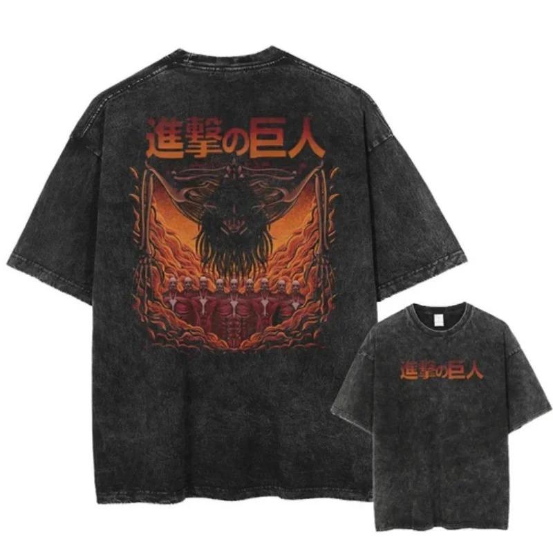 2026 Anime Attack On Titan Retro Washed T-shirt Men's and Women's New Summer Clothing Breathable Casual Top Streetwear Peripheral Tee Y2K