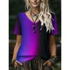 Womens V-Neck Short Sleeve Loose Fit T-Shirt With Floral Lake Scene Cartoon Bun Girl Print 2025 Casual Top