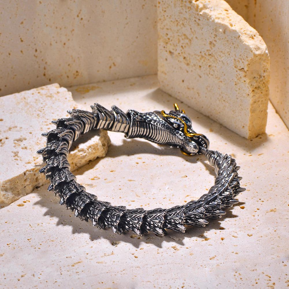 Punk Men's Accessories Fashion Hip Hop Titanium Steel Men's Bracelet Stainless Steel Vintage Dragon Bracelet