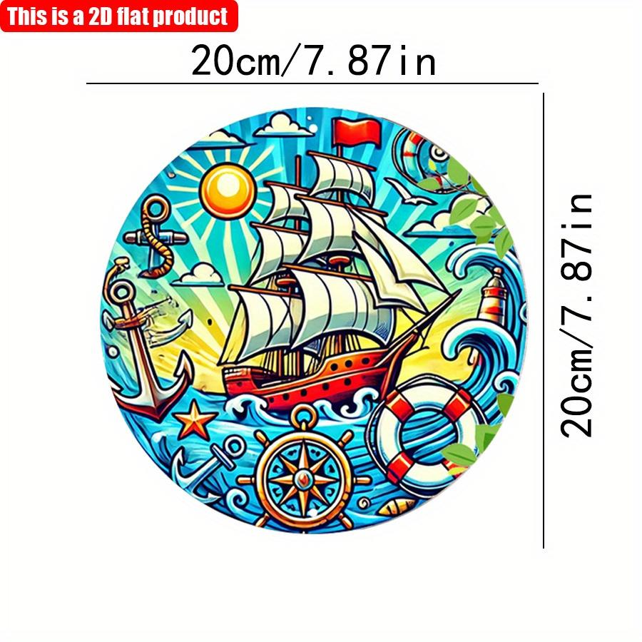

2D плоский 20*20 см 1 шт ретро мультяшный парусник и якорь узоры настенное искусство орнамент, деревенский морской тематический декор для спальни, парусника, пляжных домиков 20*20cm