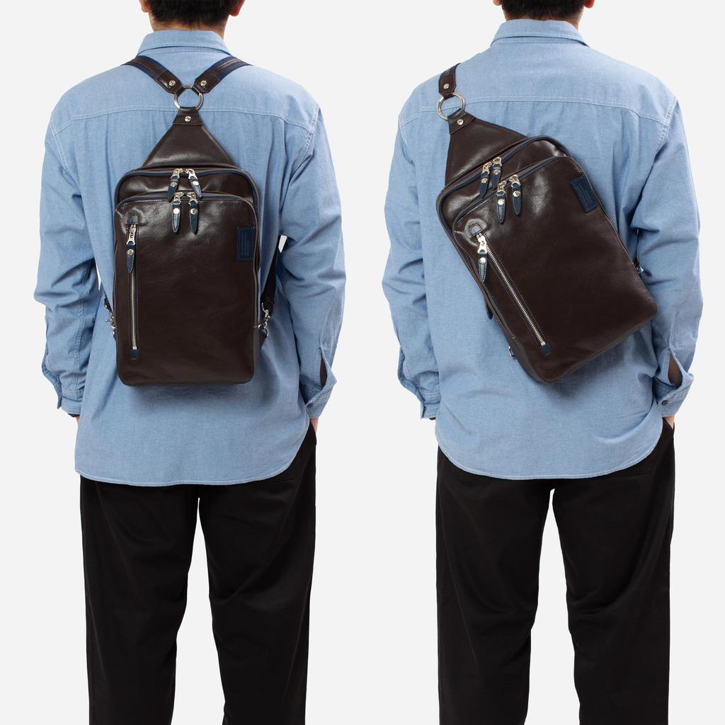 Doubles 2-Way BackpackBody Bag, Genuine Leather, A4 Size, JPU-7464 (Dark Brown)