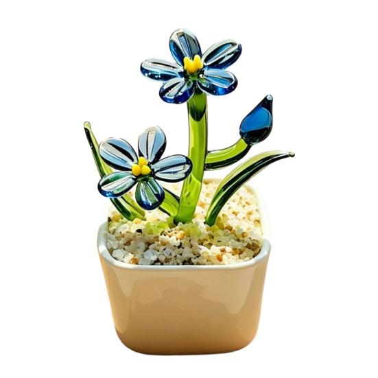 

Mini Hand Blown Glass Artificial Flower Handmade Forget-Me-Not Flower Figurine in темно-синий