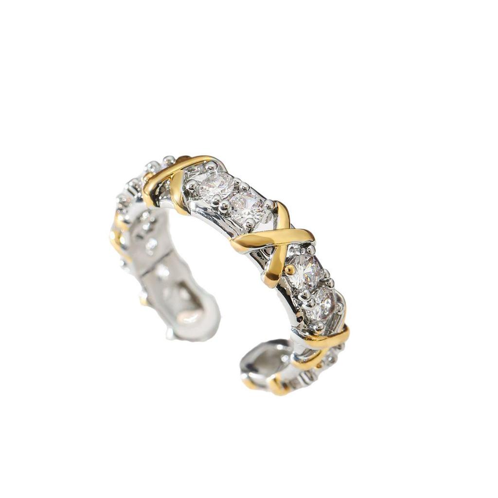 Unisex Two-Tone Diamond-Studded Adjustable Ring: High-End Fashion Jewelry