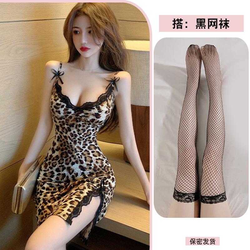 Sexy lingerie sexy leopard print suspender nightgown passion seduction lace bow sex suit summer flirting