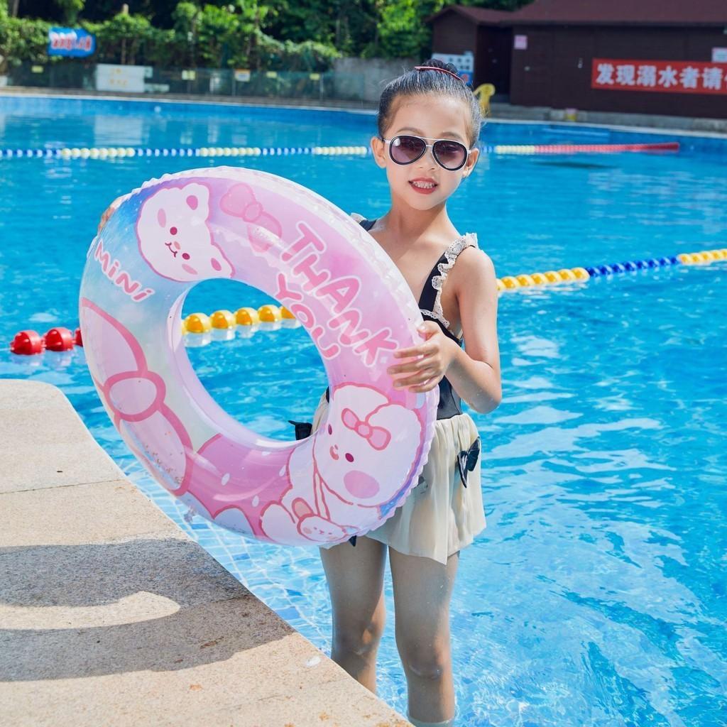 Childrens Cartoon Teddy Bear And Rabbit Glitter Inflatable Swimming Ring