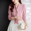 Troloman Women's Long-Sleeve Ribbon Tie Blouse