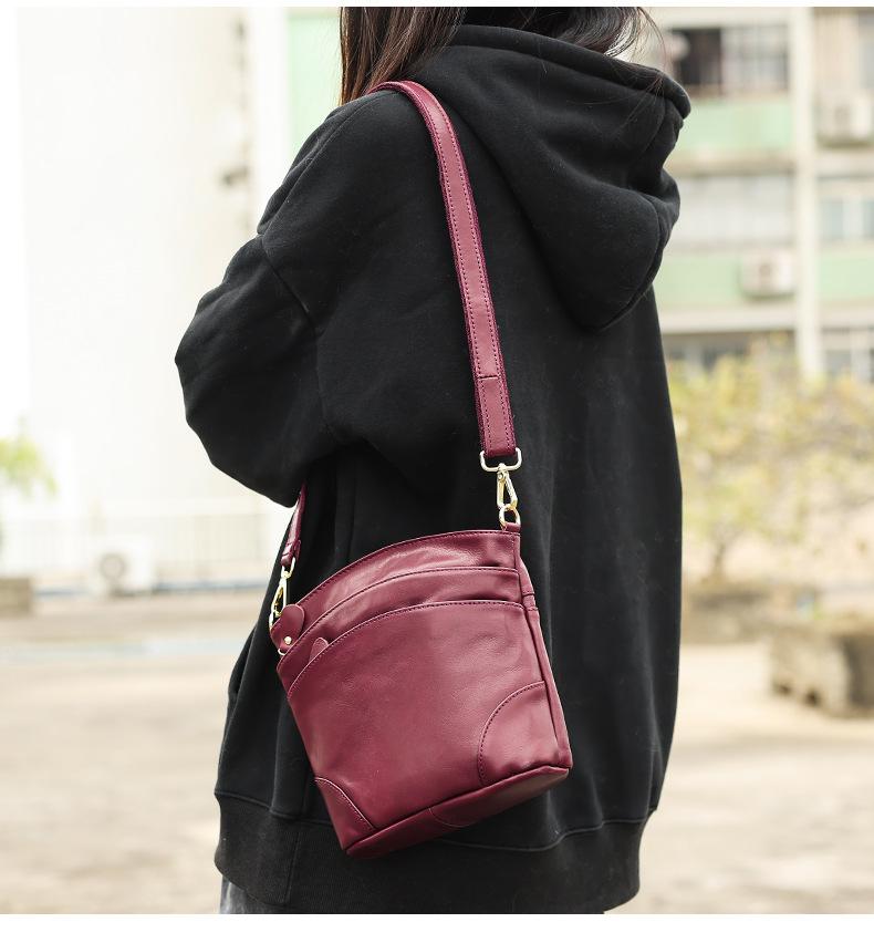 Multi-Pocket Genuine Leather Crossbody Bag for Women