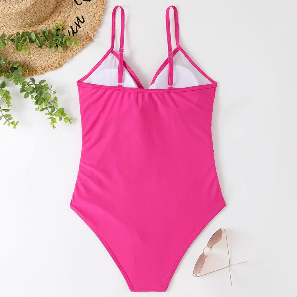 One Piece Swimsuit for Women with Padded Chest Support Wireless Design Solid Color Adjustable Straps Slim Fit Swimwear Beachwear