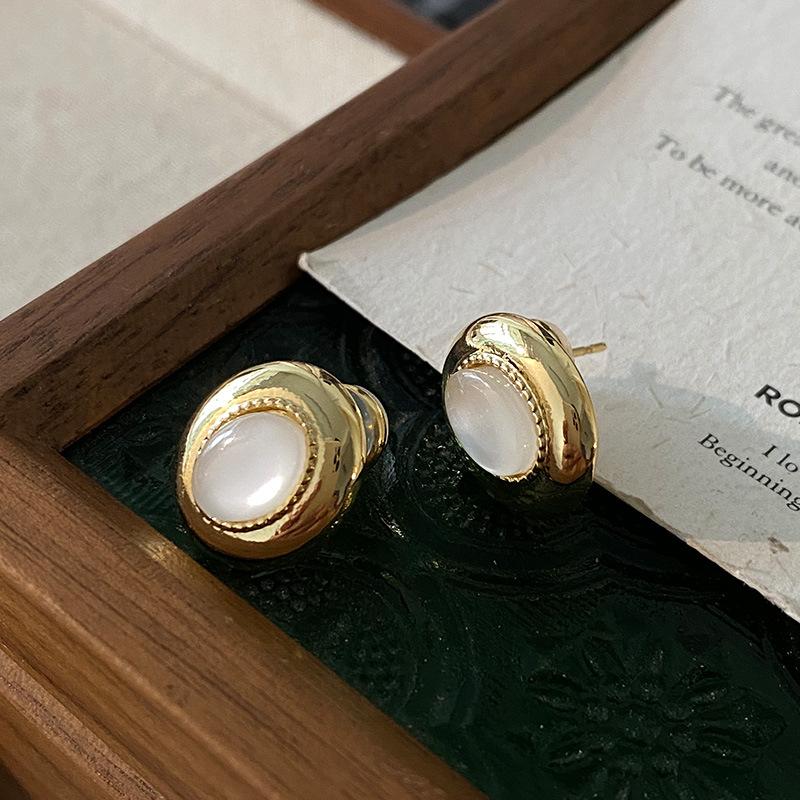 Geometriske ovale øredobber med stift, vridd kantdesign, premium følelse øredobber, middelalderske vintage franske retro øredobber