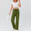 Women's Casual Fashion Color Elastic Waistband Pocket Wide-Leg Straight-Leg Pants