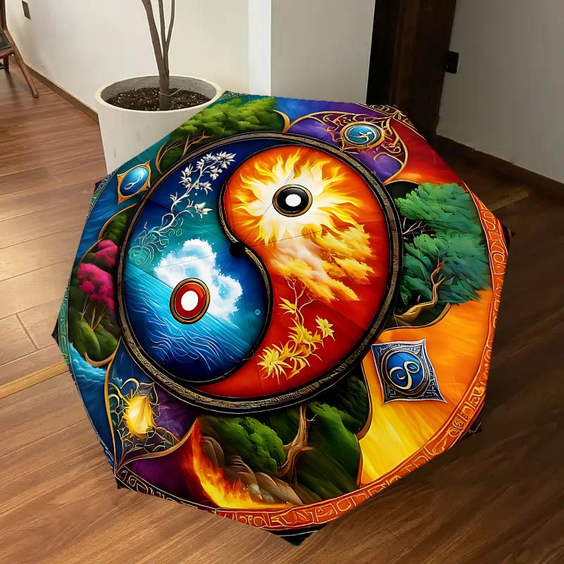 1PC Yin Yang Balance Automatic Open/Close Umbrella with Windproof, 8-Rib Sturdy Canopy, Durable Ribs, Fashionable Design, Outdoor Accessory, Fun Prin,