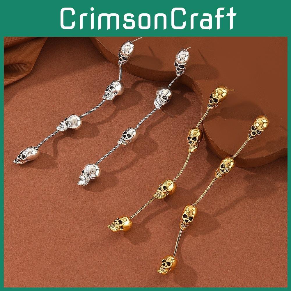 Gothic Skull Long Earrings With Metal Dangle For Women Halloween Jewelry Costume