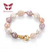 HENGSHENG 2025 New Arrival 9-10mm Baroque Pearl Bracelets for Women, White Pink Purple Colorful Baroque Pearl with Silver Clasp